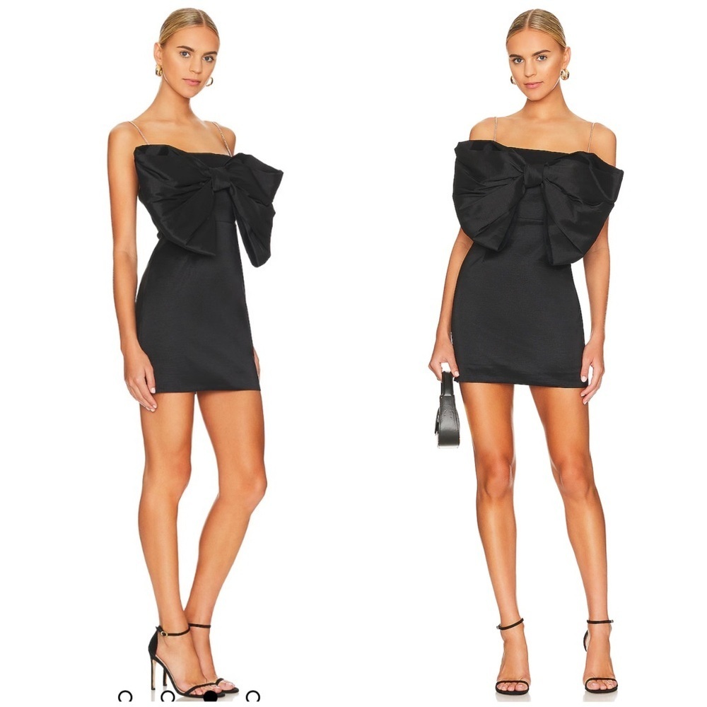 New! Nookie Reese Bow Black Taffeta Chain Strap Party Mini Dress 🖤 XS NWT